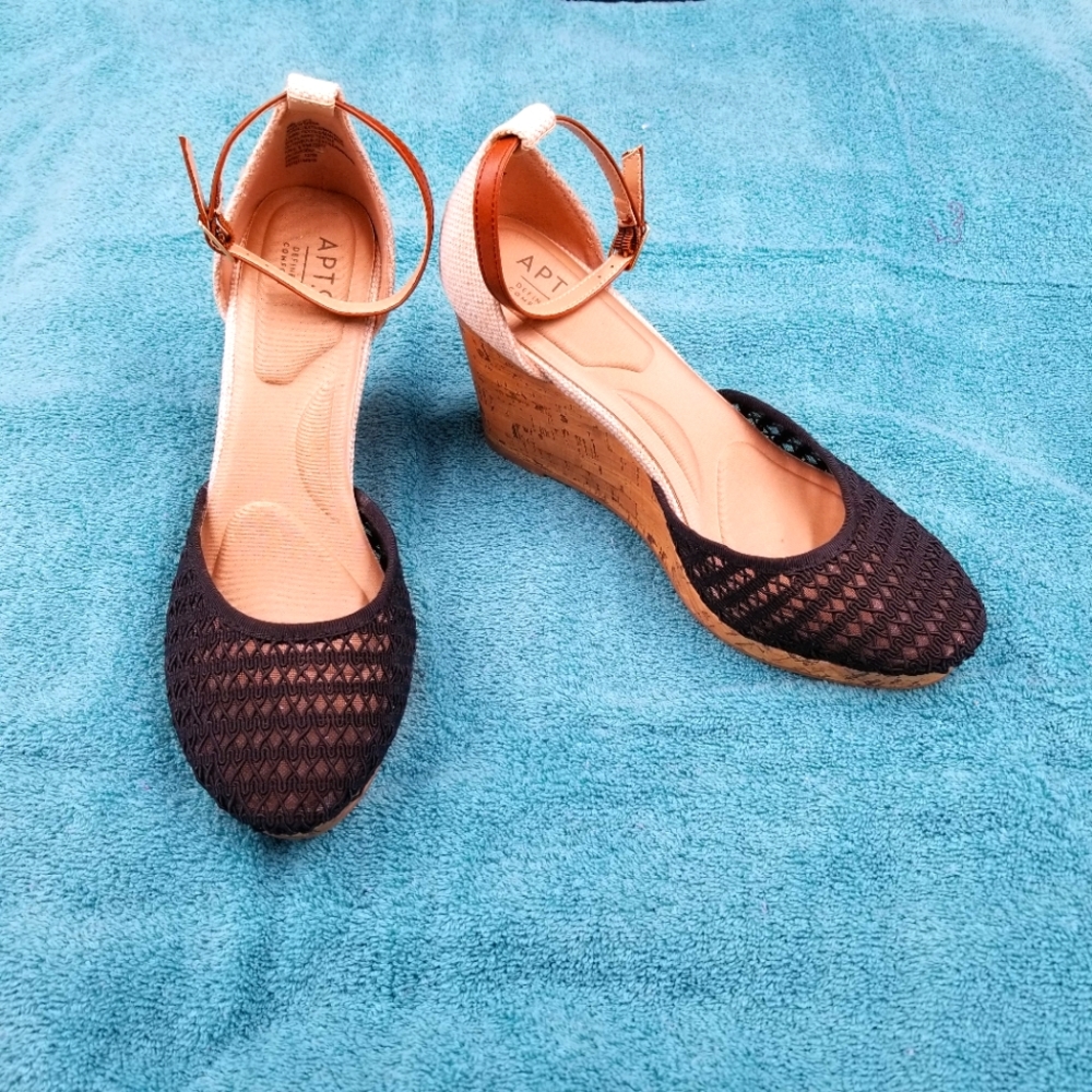 Apt 9 Defined Comfort New "Jacques" Black/Beige Cork Wedge Heel Size 10